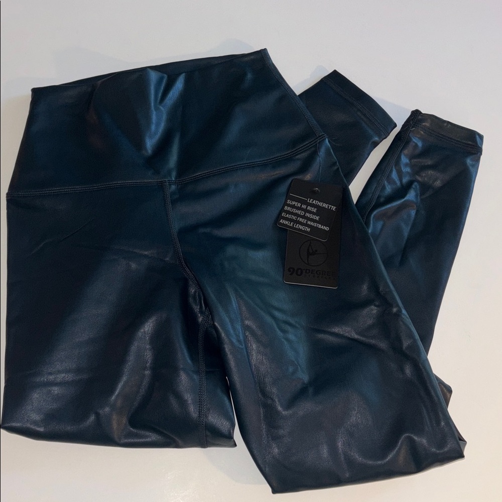 90 Degree by Reflex Super Hi Rise Leatherette Leggings SMALL Arctic NAVY